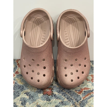 Crocs Classic Clog Girls 4 Rose Gold Glitter Sparkle Comfort6