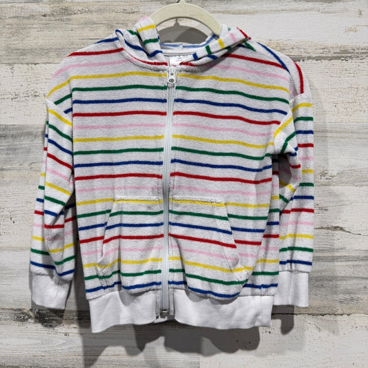 Hanna Andersson TerryCloth Hoodie Girls 5 White Rainbow Stripe Beach Scandi GUC*0