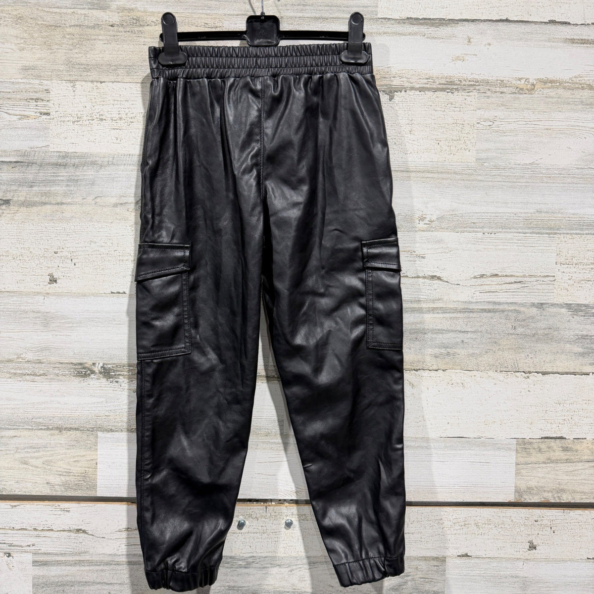 Gap Jogger Kids Size 10 Black Faux Leather Cargo Pants Streetwear NWT2