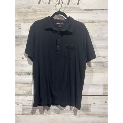 Michael Kors Polo Shirt Men XL Black Pocket Jersey Knit Classic Luxury EUC0