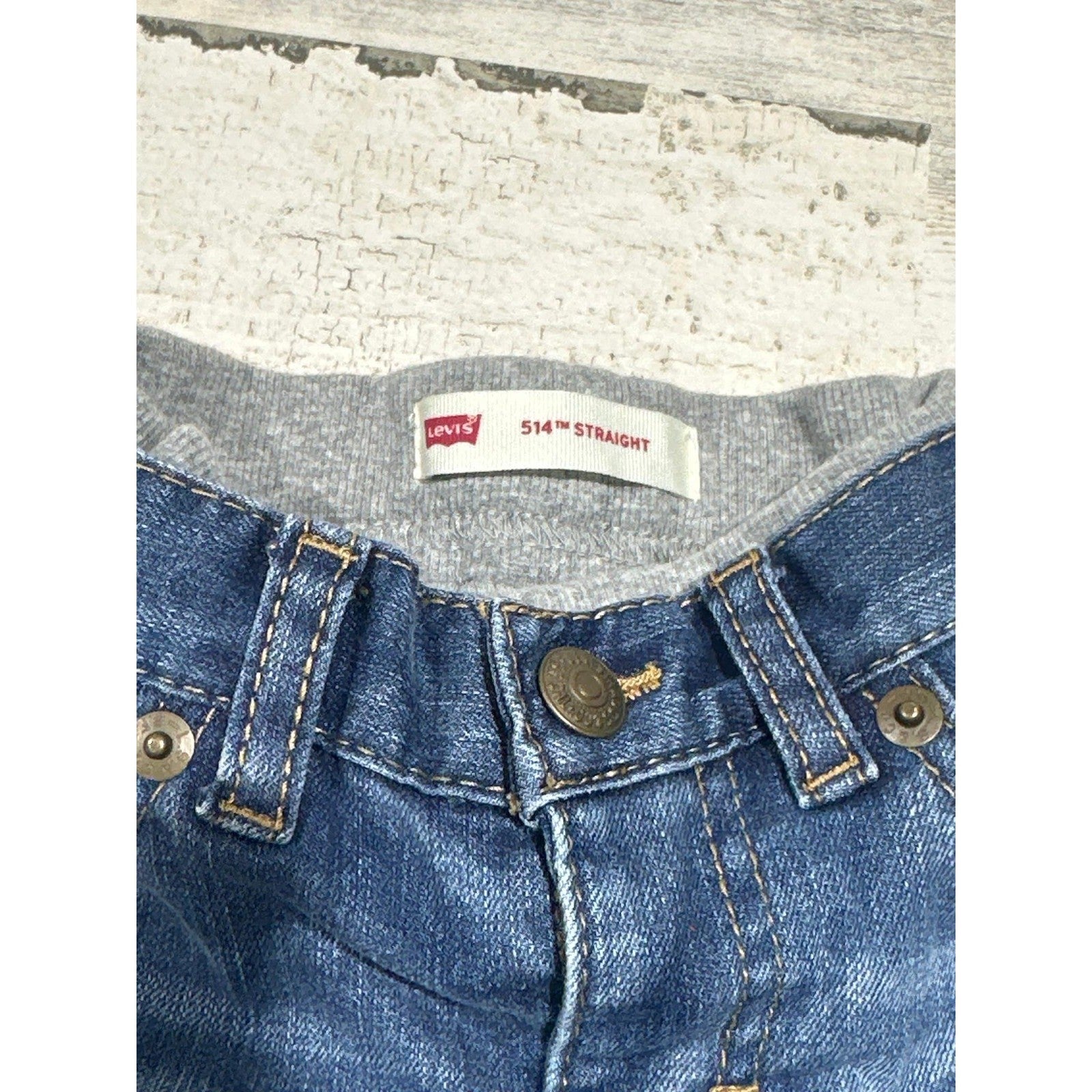 Levi's 514 Straight Jeans Kids 12M Blue Distressed Elastic Waist GUC1