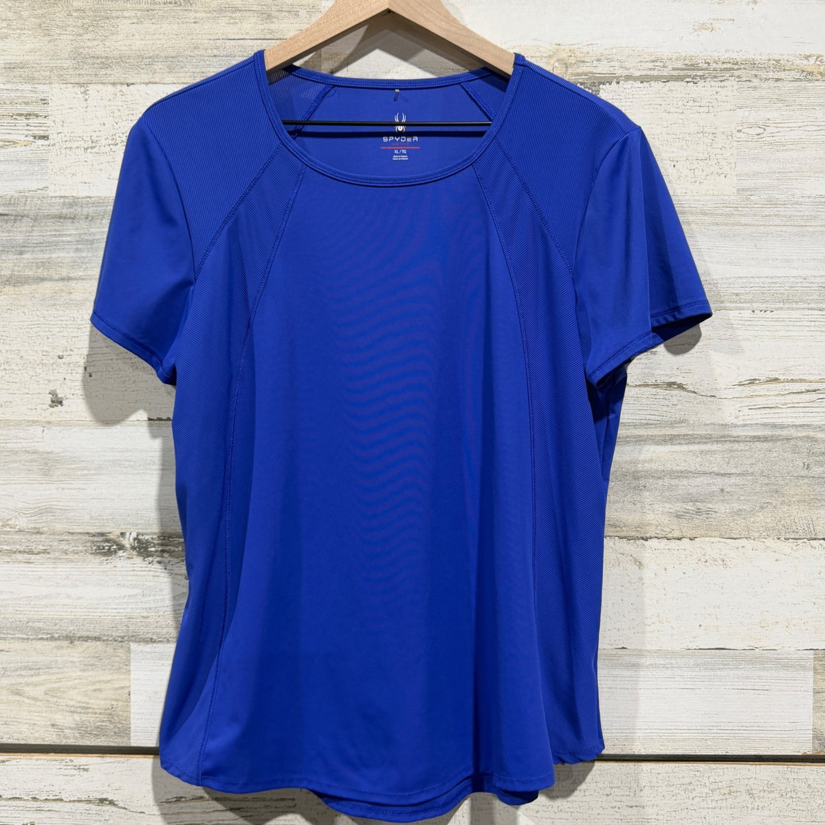 Spyder Active Top Women XL Blue Short Sleeve Mesh Panel Sporty EUC0