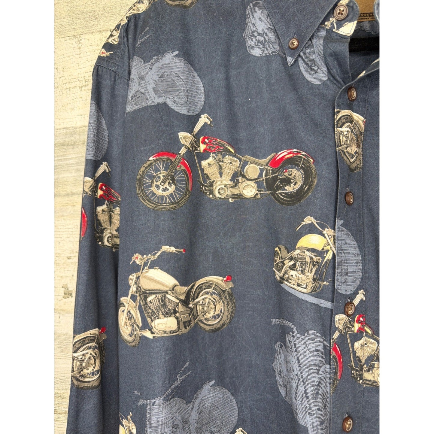 Clearwater Outfitters Button Down Shirt Men Large Blue Motorcycle Biker *Flawed2