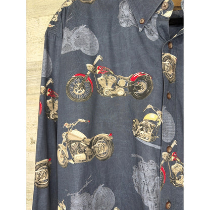 Clearwater Outfitters Button Down Shirt Men Large Blue Motorcycle Biker *Flawed2