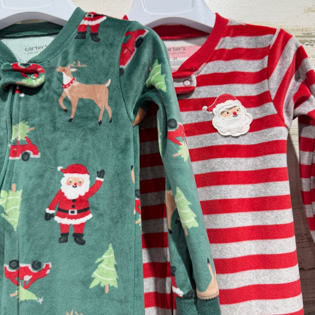 Carter's Just One You Footed Pajamas Kids 2T Green Red Fleece Christmas Holiday3