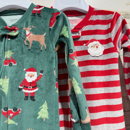 Carter's Just One You Footed Pajamas Kids 2T Green Red Fleece Christmas Holiday3