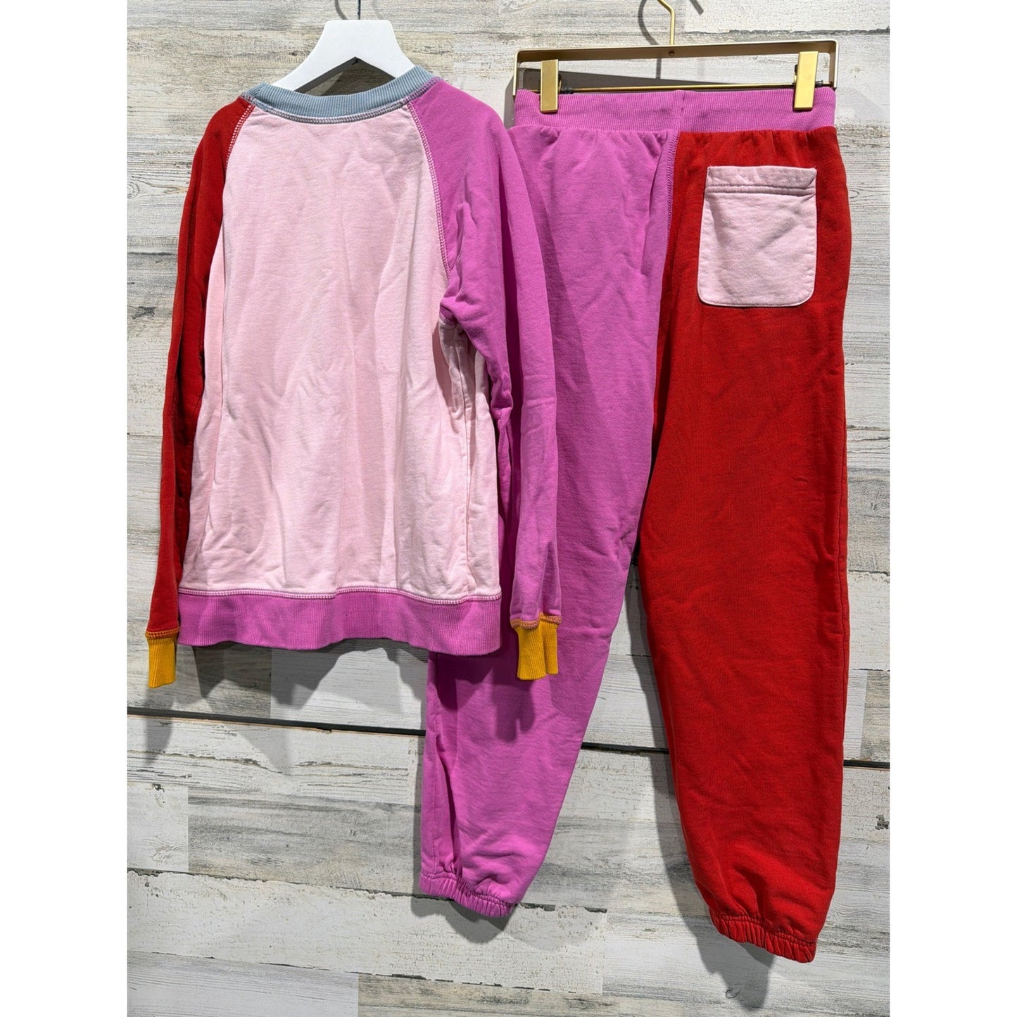 Hanna Andersson Sweatshirt Jogger Set Girls 10 Pink Red Colorblock Scandi EUC1