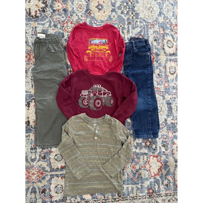 Boys 4T / 4 Long Sleeve Pants Bundle Red Olive Blue Truck0