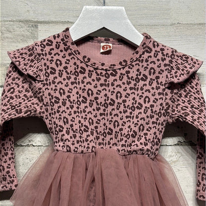 Leopard Tulle Skirt Bodysuit Girls 6-9M Pink Ruffle Balletcore EUC1