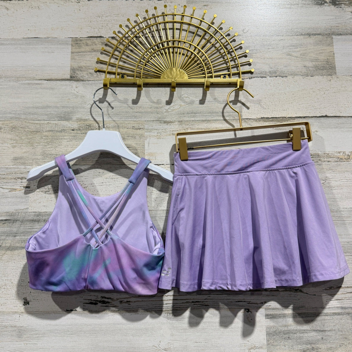 BCG Club Sports Skort Bra Set Girls M 8-10 Purple Tie Dye Polyester Spandex EUC4