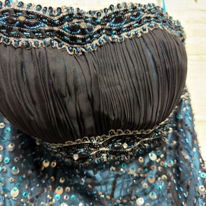 Aspeed Gown Women 4 Teal Black Beaded Sequin Formal Prom Y2K EUC3
