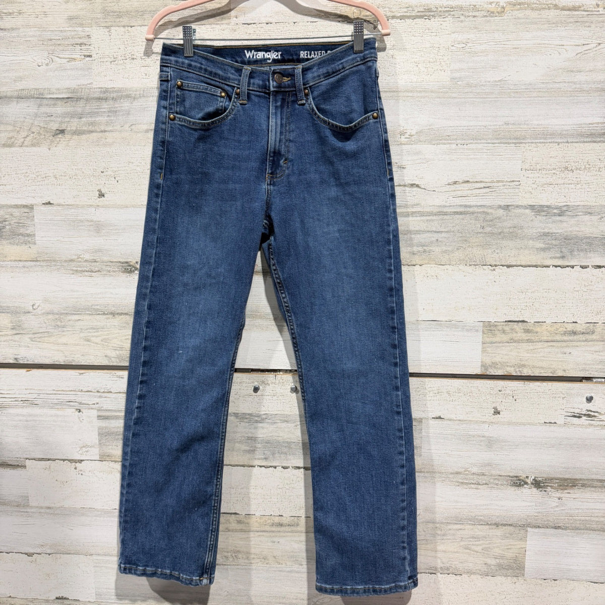 Wrangler Relaxed Boot Cut Jeans Men 30x30 Blue Denim Stretch Western Work GUC0
