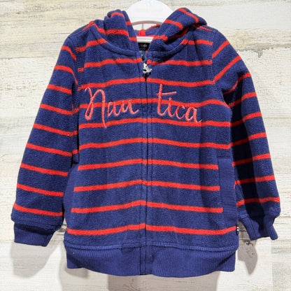 Nautica Fleece Hoodie Jacket Girls 2T Navy Red Striped Nautical Preppy Fall EUC0