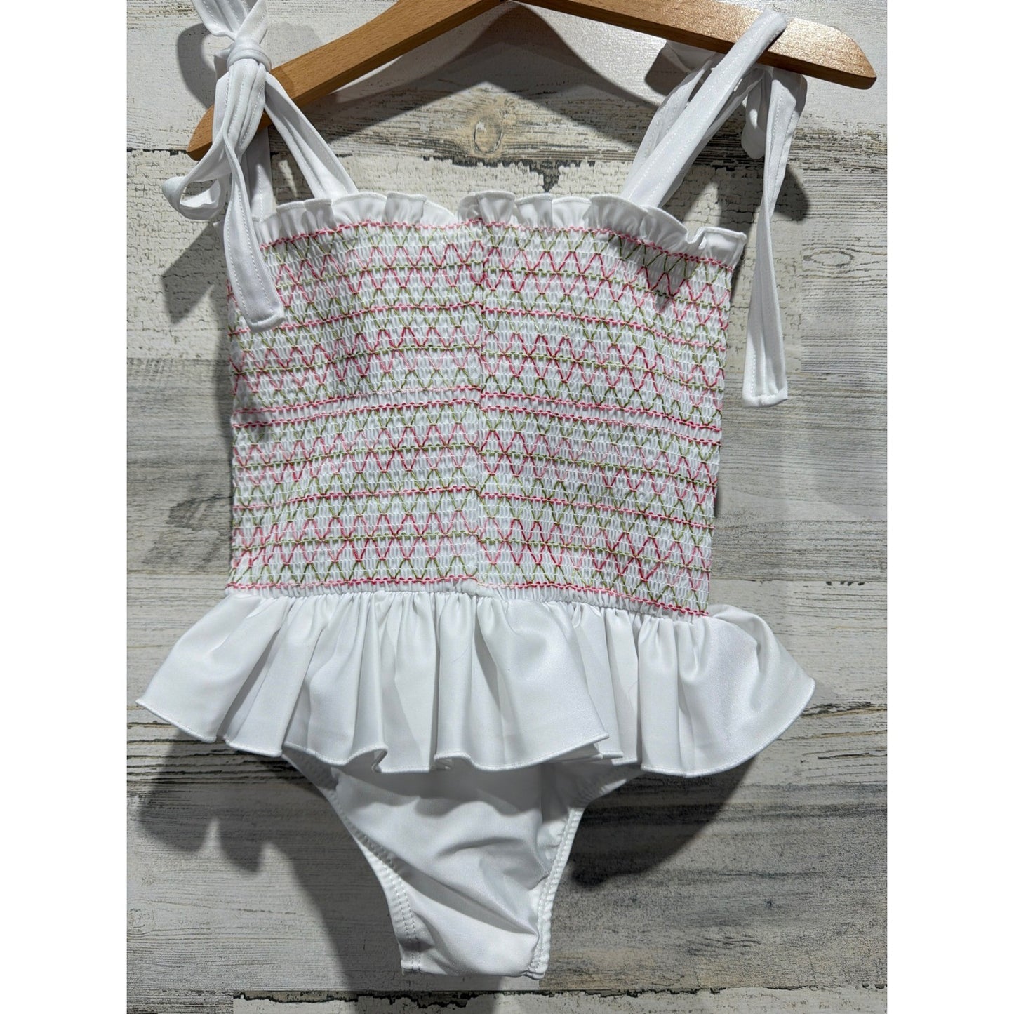 Sal & Pimenta Swimsuit Girls 4T White Smocked Ruffle Coastal Preppy NWT2