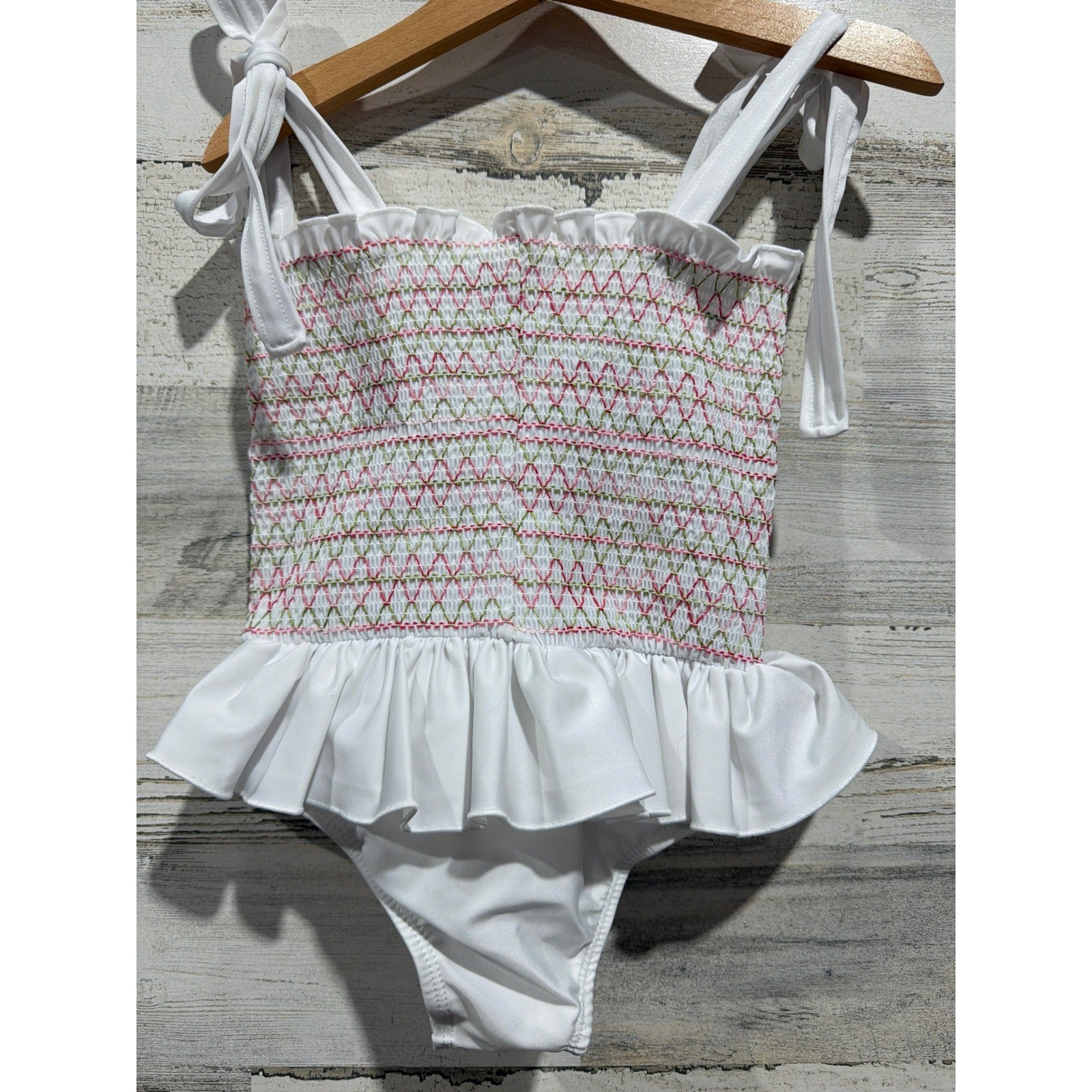 Sal & Pimenta Swimsuit Girls 4T White Smocked Ruffle Coastal Preppy NWT2