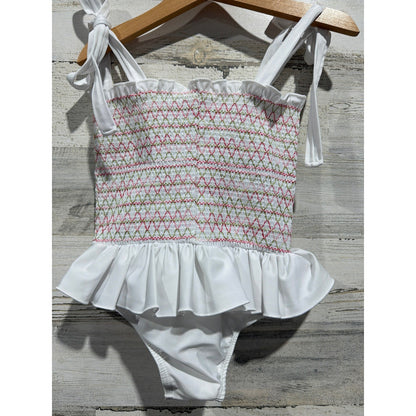 Sal & Pimenta Swimsuit Girls 4T White Smocked Ruffle Coastal Preppy NWT2