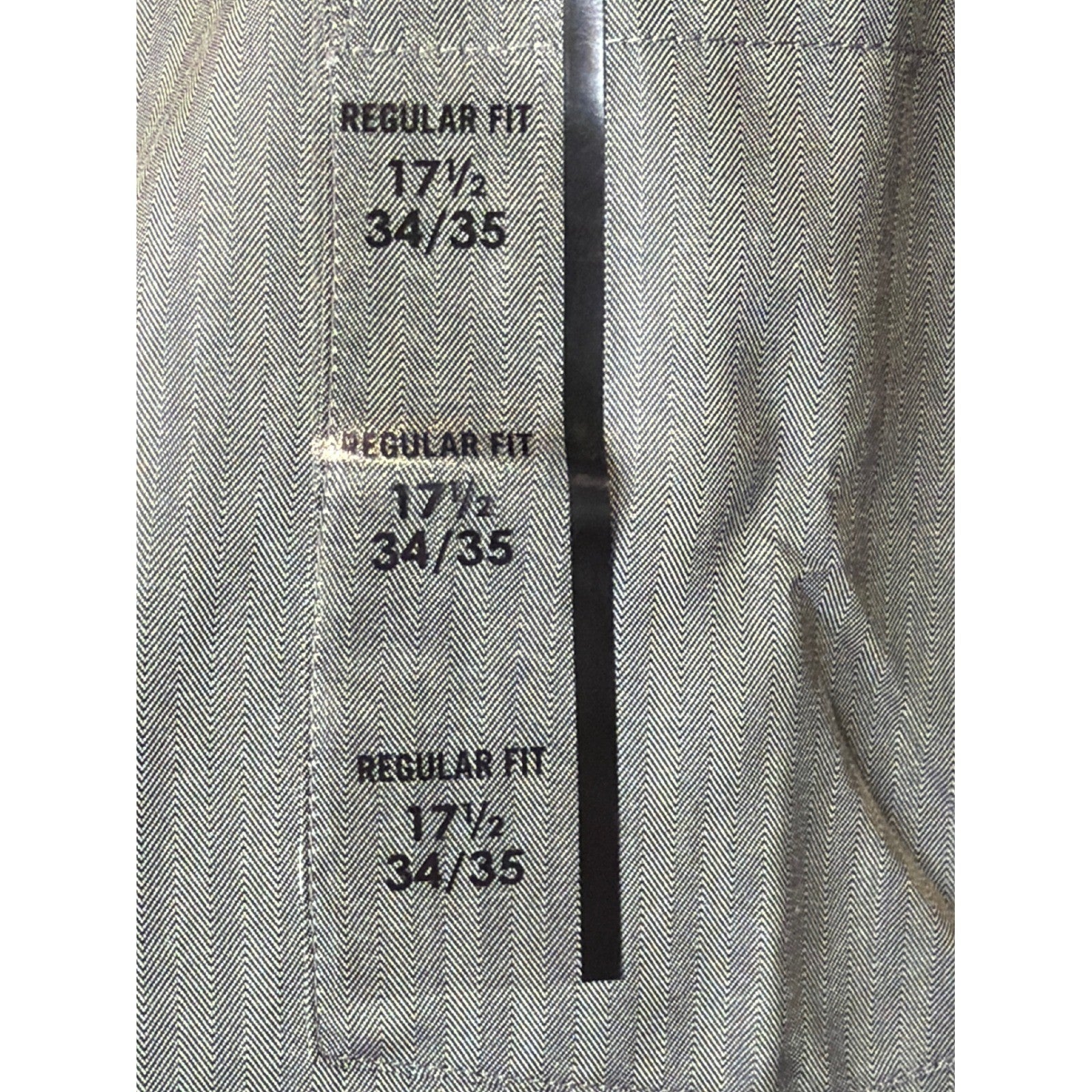 Van Heusen Dress Shirt Men 17.5 34/35 Grey Royal Herringbone Business Core NWT2