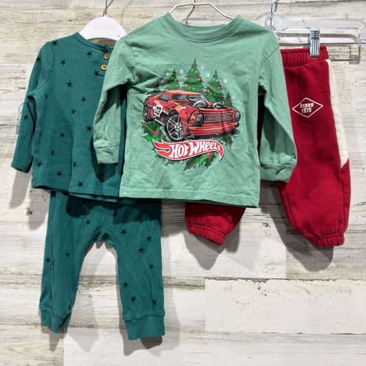 Hot Wheels Cat & Jack Zara Boys Bundle 12M Green Red Cotton Holiday Ribbed Set0