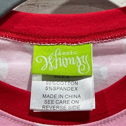 Classic Whimsy Shirt Girls 8 Pink Polka Dot Santa Applique Holiday EUC2