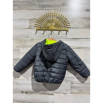 Nike Puffer Jacket Boys 2T Grey Volt Green Hooded Quilted Sportswear EUC6