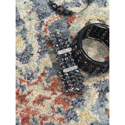 Bracelet Bundle Women Black White Pearl Crystal Beaded Goth EUC3