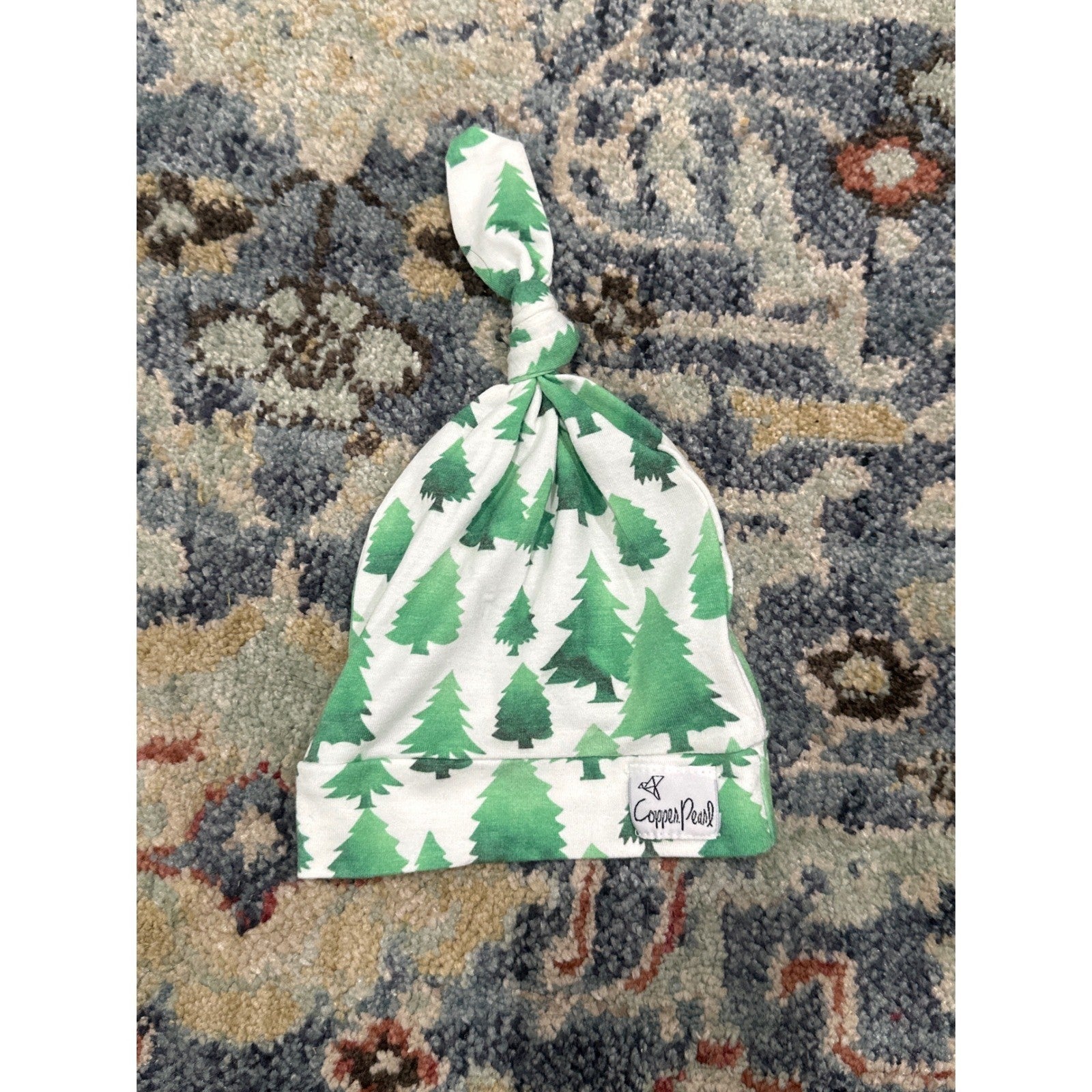 Copper Pearl Swaddle Blanket Hat Set Baby Green Pine Tree Print4