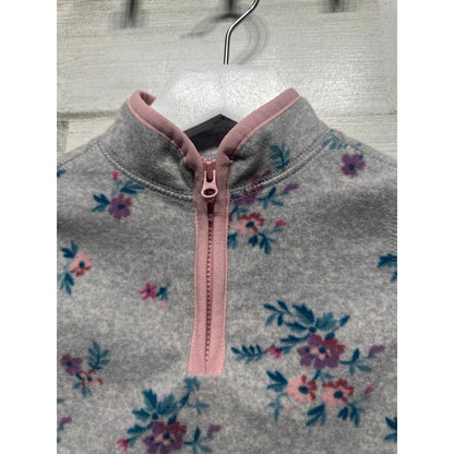 OshKosh Fleece Pullover Girls 12M Gray Floral Quarter Zip EUC2