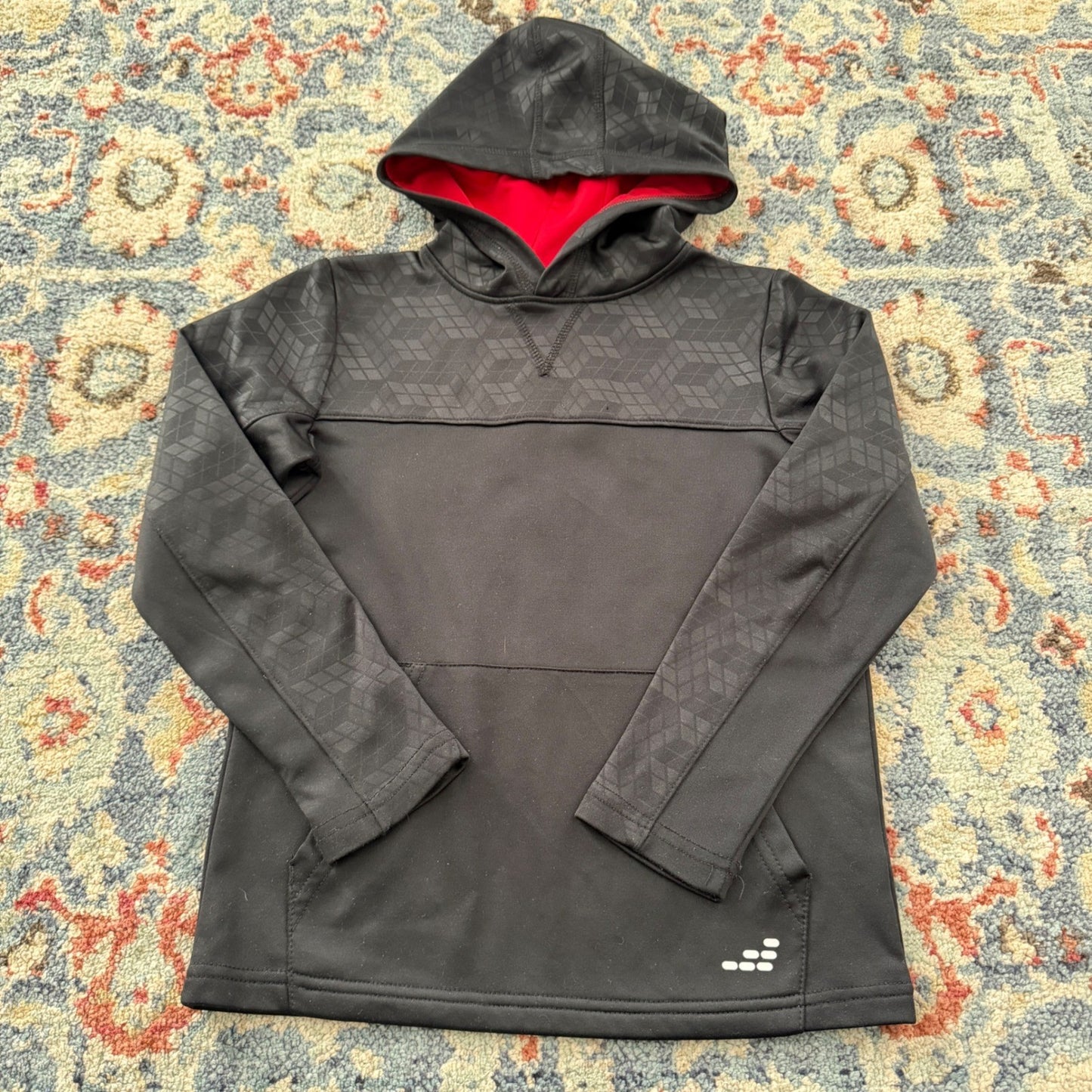 BCG Hoodie Boys XS 6-7 Black Red Geometric Performance Activewear EUC0