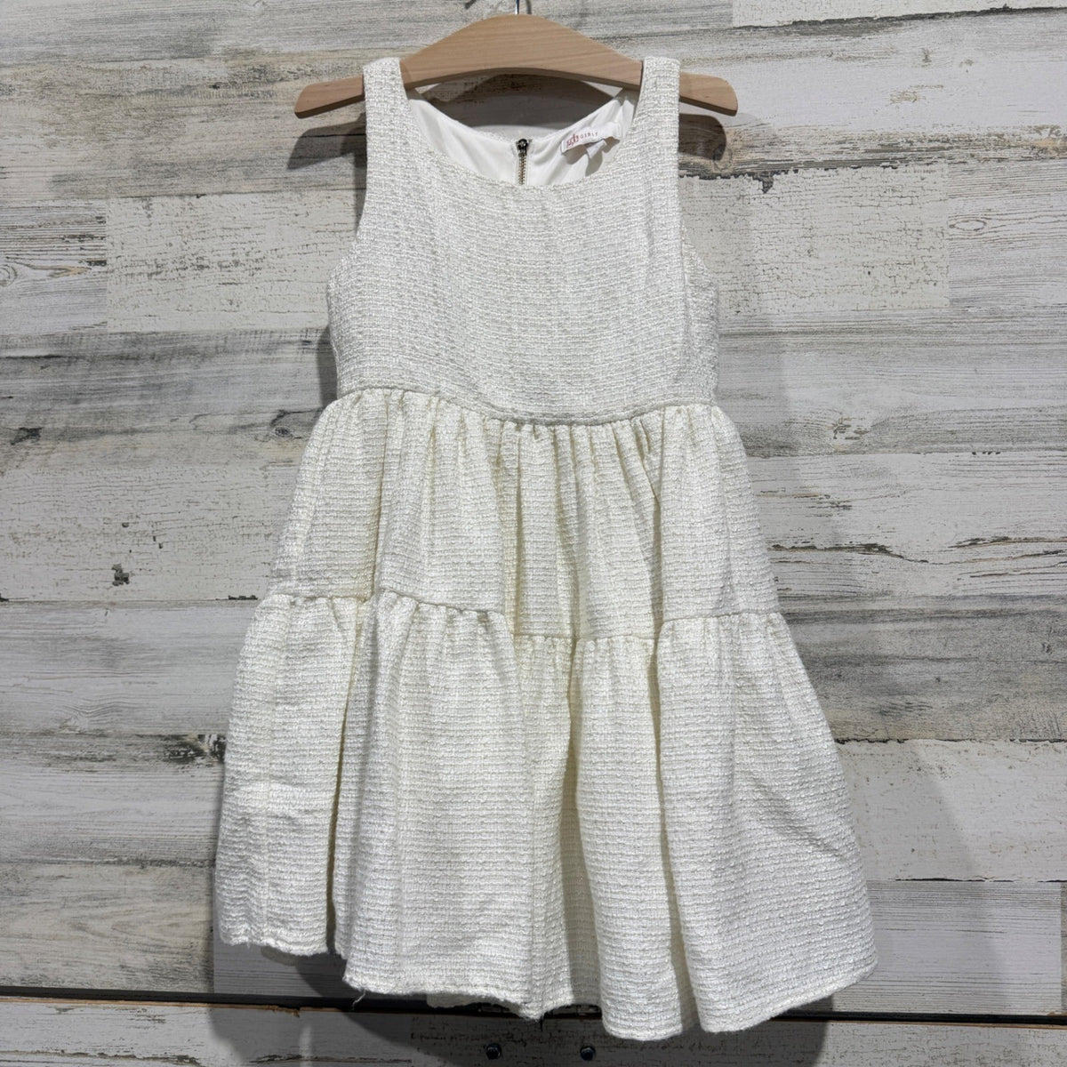 GB Girls Tiered Tweed Dress Girls Size 7 Cream Gold Metallic Holiday Preppy EUC0