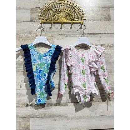 Little Bear Smocks Ruffle Bow One Piece Swimsuit Bundle Girls 3T Flawed*0