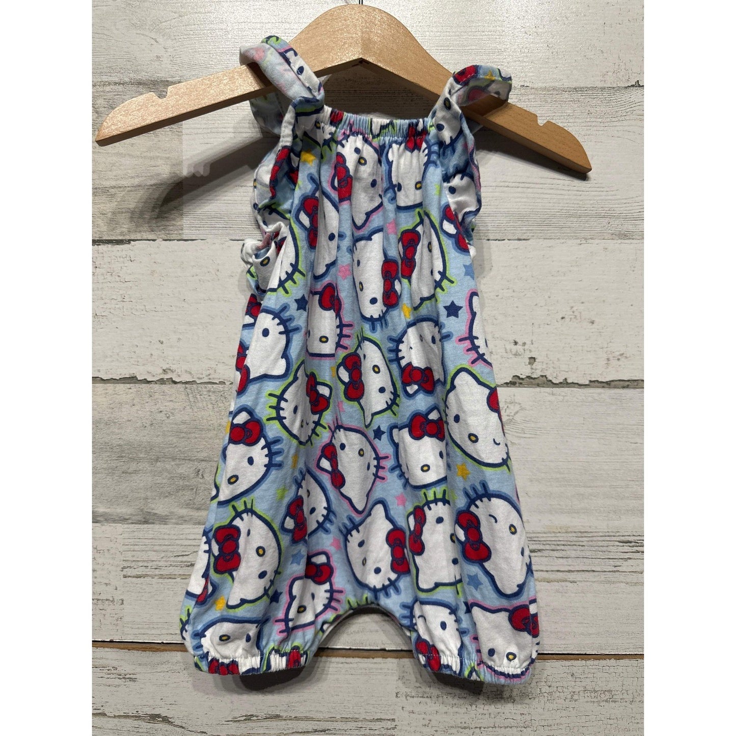 Sanrio Hello Kitty Romper Girls 3-6M Blue All Over Print Ruffle EUC1