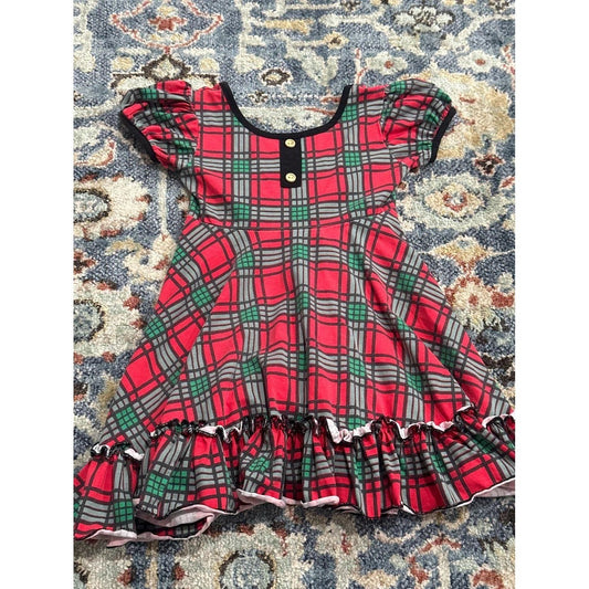 Tiny Twirls Dress Girls 4T Red Green Plaid Ruffle Holiday EUC0