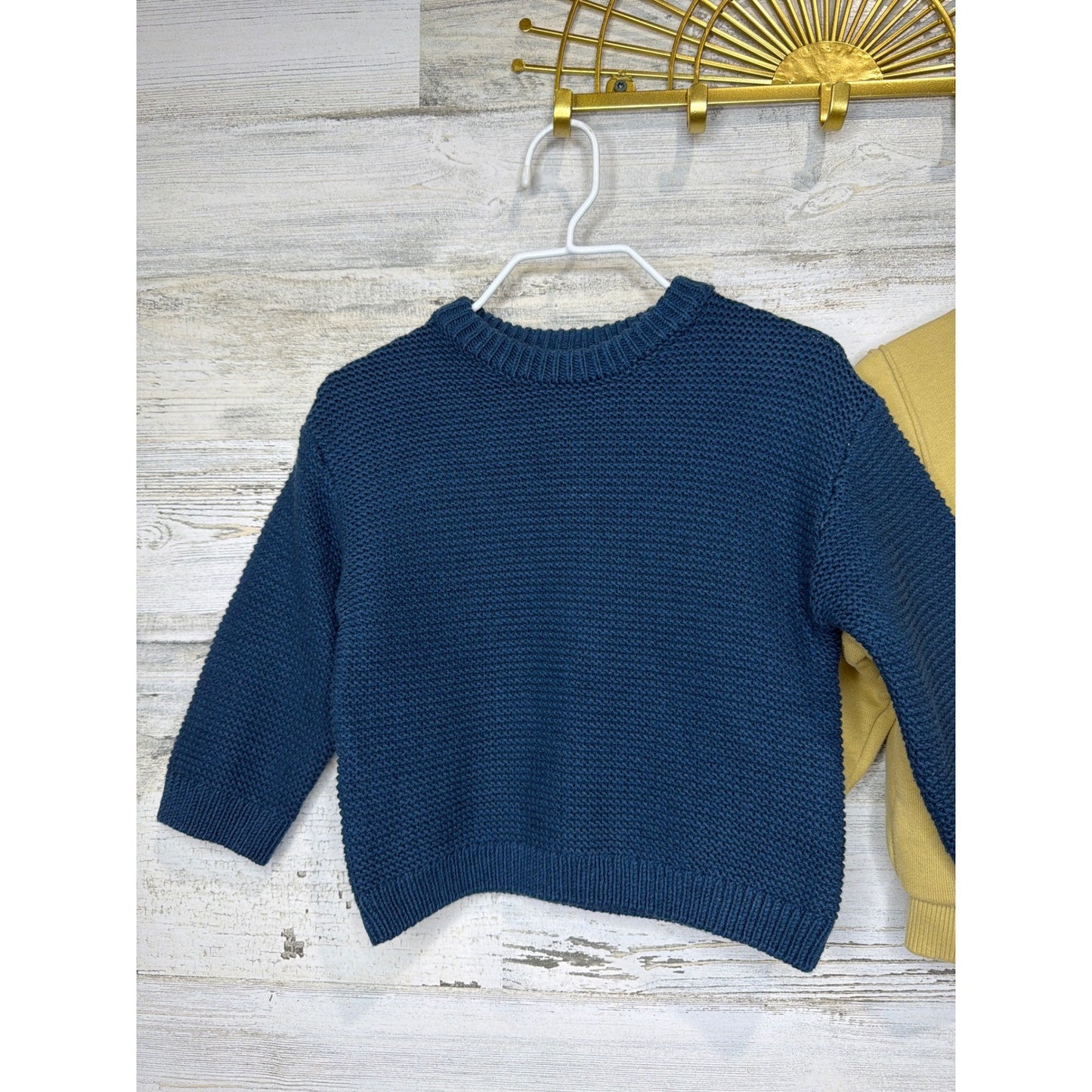 Zara Sweater Sweatshirt Bundle Boys 9-12M Navy Yellow Waffle Knit Awesome EUC1