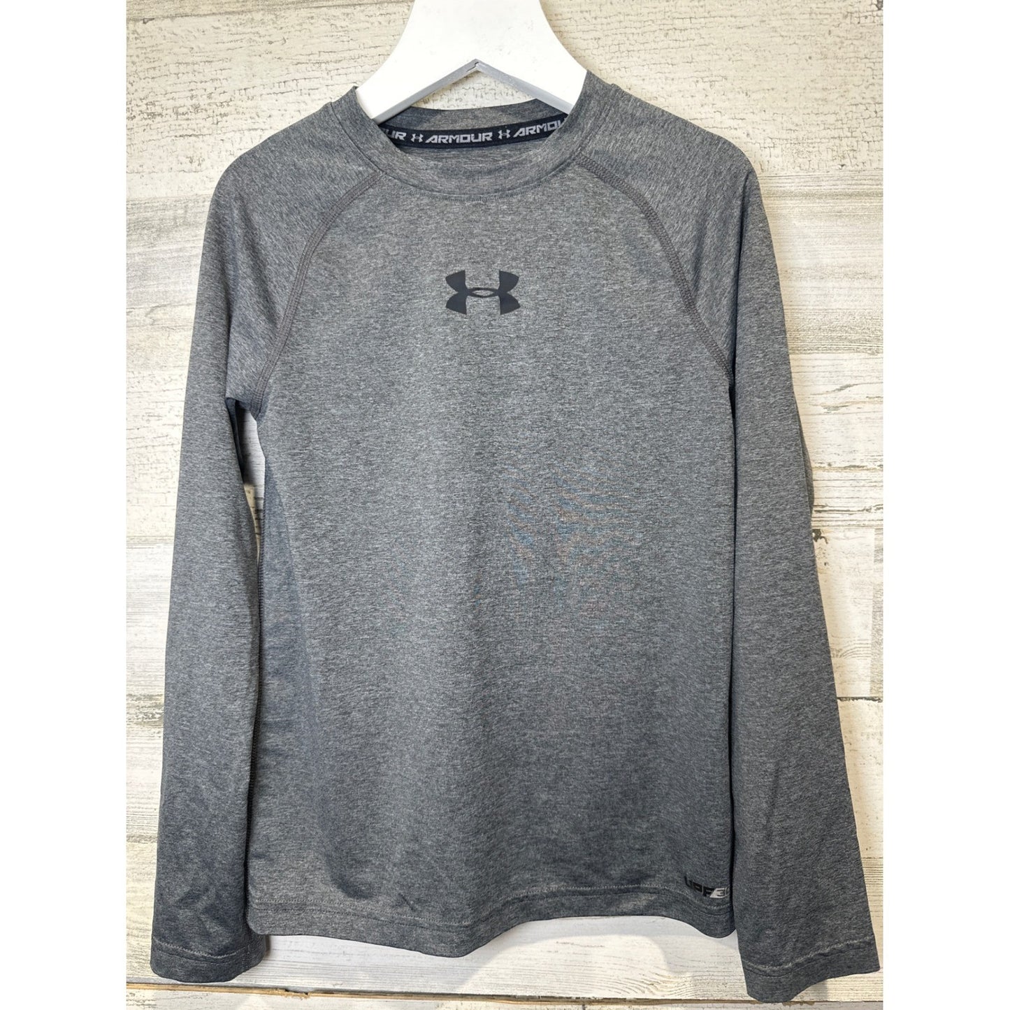 Under Armour Long Sleeve Shirt Boys Youth Small Grey HeatGear Athletic EUC0