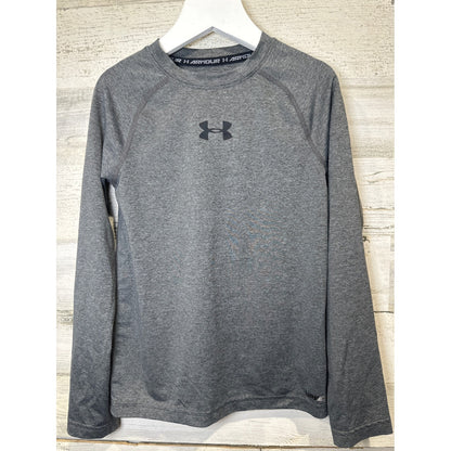 Under Armour Long Sleeve Shirt Boys Youth Small Grey HeatGear Athletic EUC0