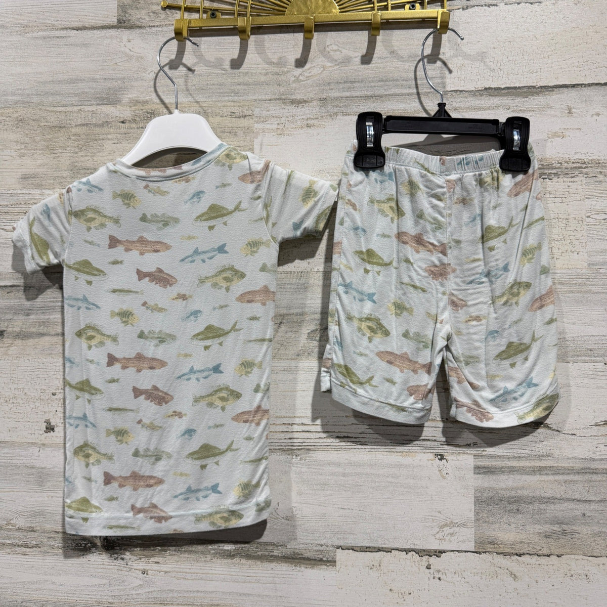 Angel Dear Fish Bamboo Pajama Set Boys 5 Blue Viscose Spandex Flawed*3