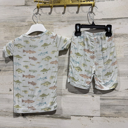 Angel Dear Fish Bamboo Pajama Set Boys 5 Blue Viscose Spandex Flawed*3