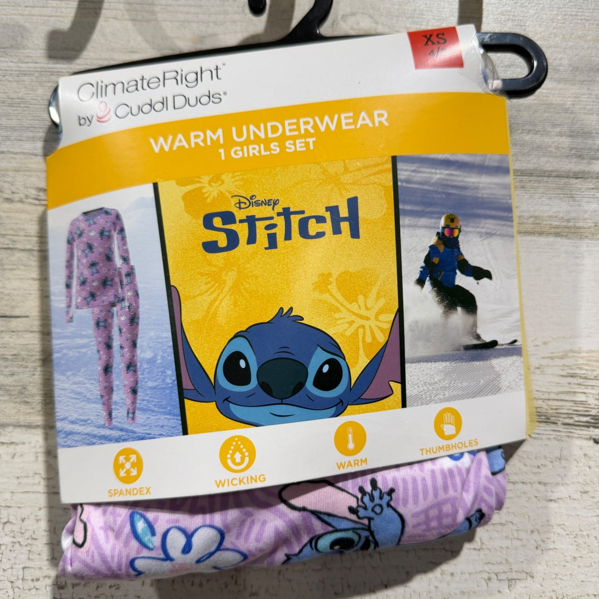 ClimateRight Disney Stitch Underwear Set Girls XS 4/5 Purple Poly Spandex NWT0