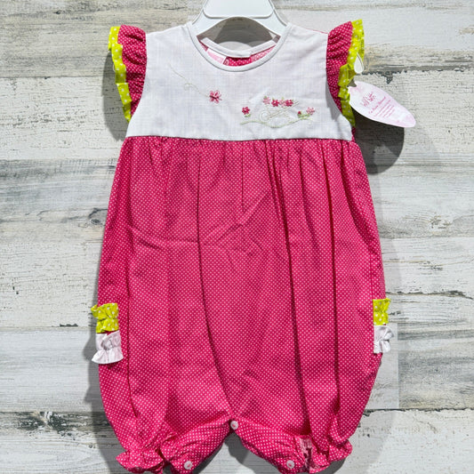 Will'beth Romper Girls 24M Pink Polka Dot Embroidered Cottagecore NWT0
