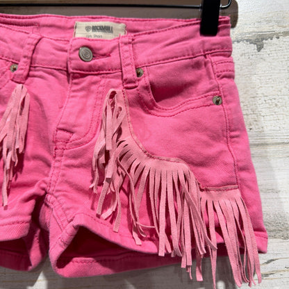 Rock & Roll Denim Fringe Shorts Girls 8 Pink Western Rodeo Cowgirl EUC2