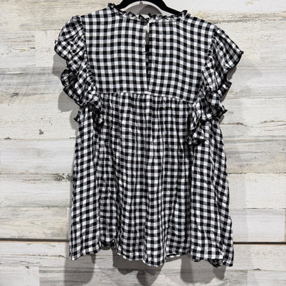 Time and Tru Flutter Top Women Size L 12-14 Black White Gingham Viscose Boho5