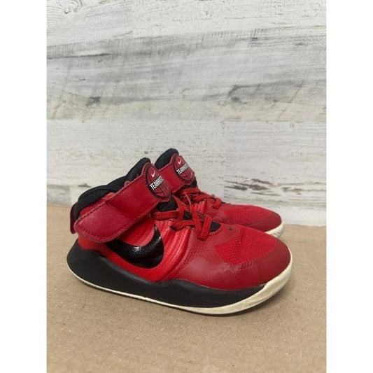 Nike Team Hustle Basketball Shoes Little Boys 11C Red Black Mid Top GUC*0