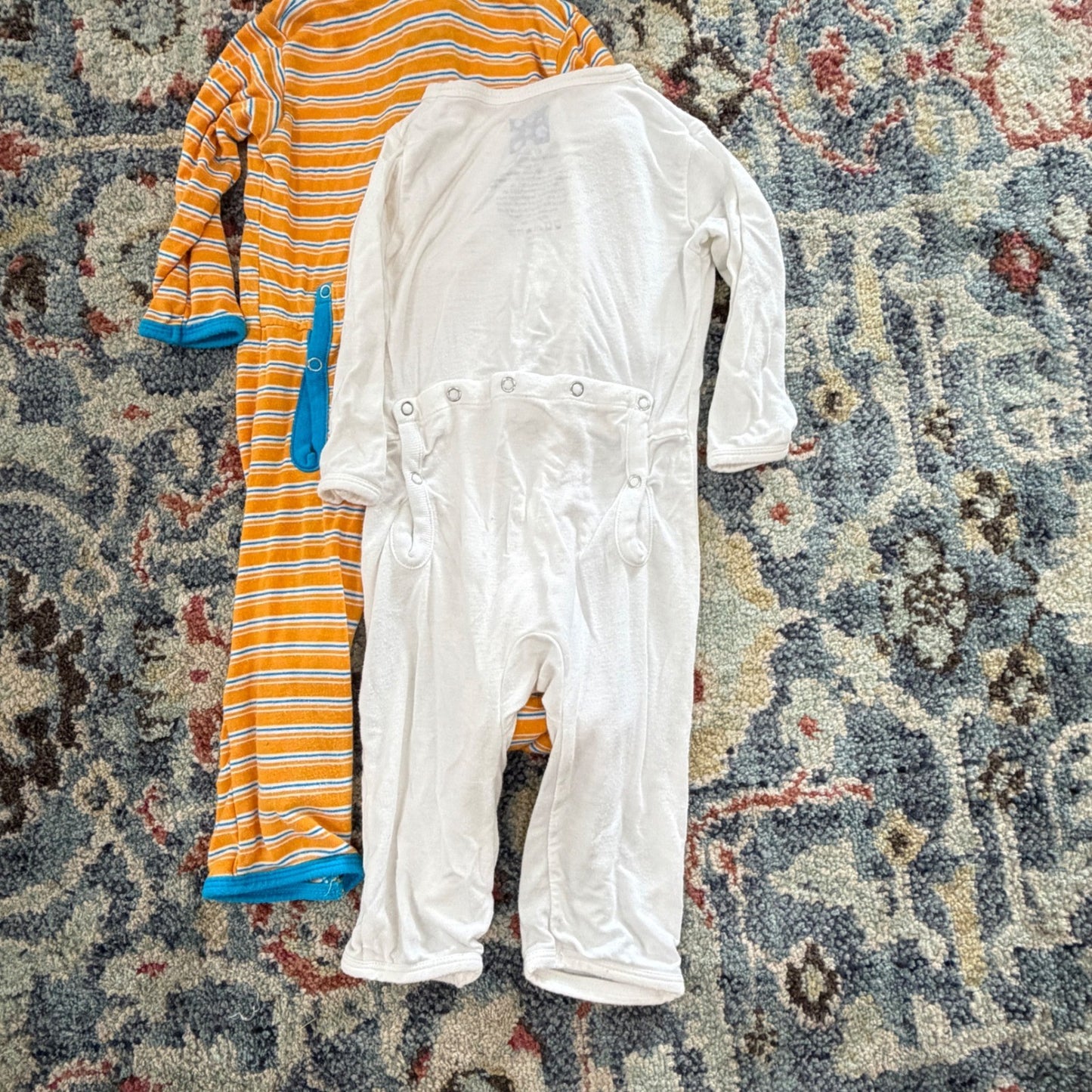 KicKee Pants Romper Sleeper Boys 0-3M White Orange Striped Bamboo GUC*2