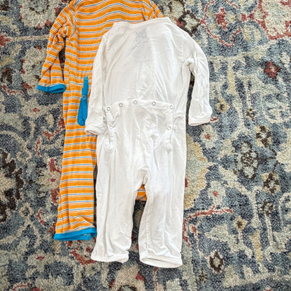 KicKee Pants Romper Sleeper Boys 0-3M White Orange Striped Bamboo GUC*2