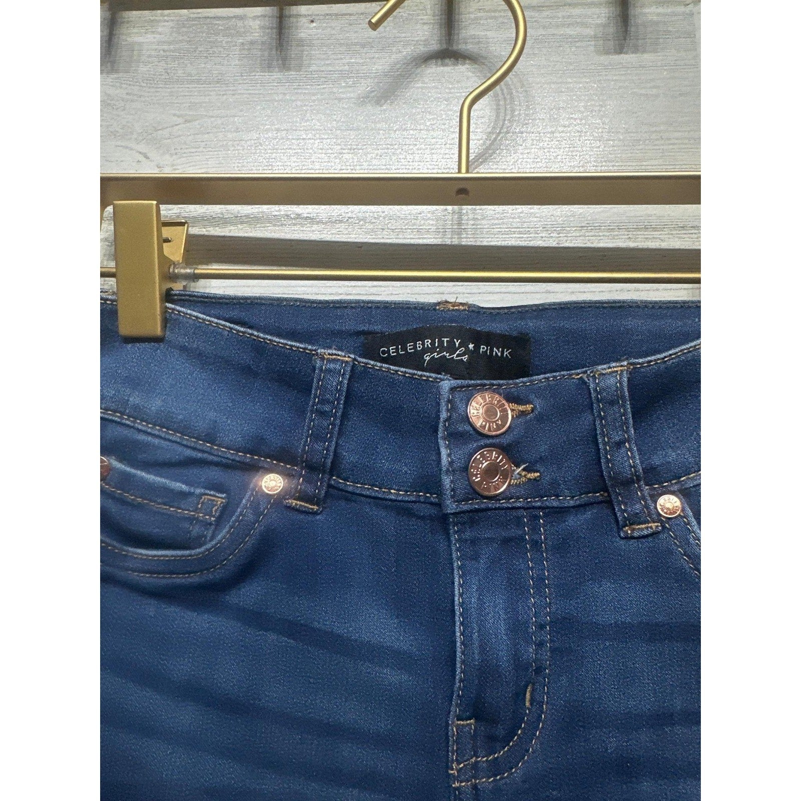 Celebrity Pink Skinny Jeans Girls 8 Dark Wash Double Button EUC2