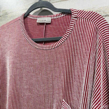 Zenana Long Sleeve Top Women S/M Red White Striped Rayon Blend Casual EUC1