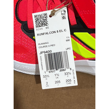 Adidas Runfalcon 3.0 Sneakers Kids Size 2 Youth Coral Neon Yellow Sporty NWT1