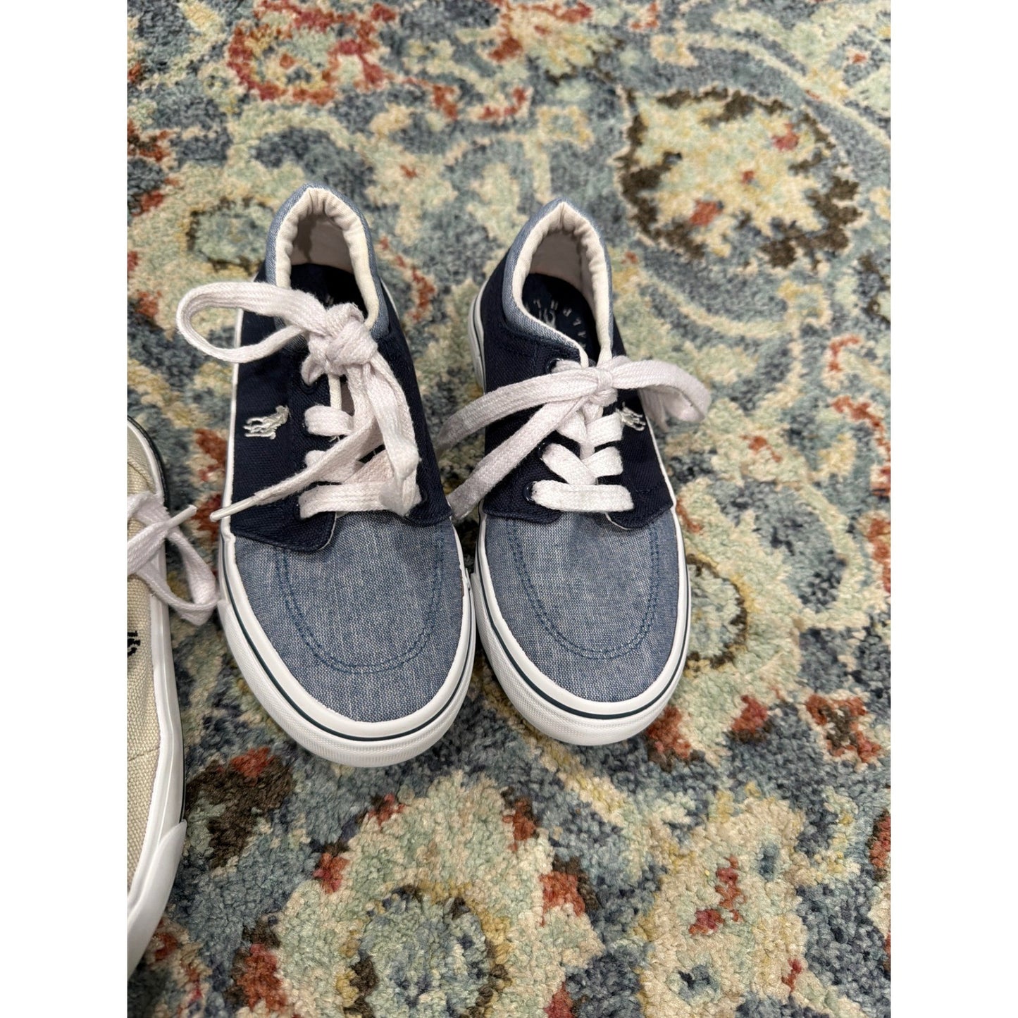 Polo Ralph Lauren Sneakers Boys Size 12 Blue Cream Canvas Bundle GUC2