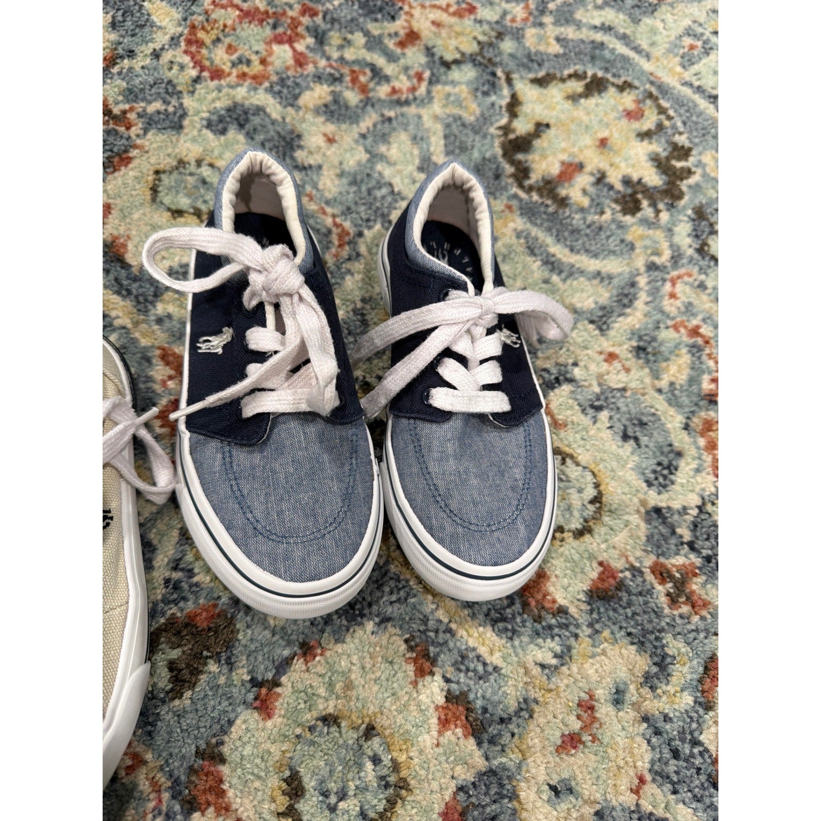 Polo Ralph Lauren Sneakers Boys Size 12 Blue Cream Canvas Bundle GUC2
