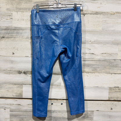 Zyia Metallic Leopard Pocket Leggings Women 6-8 Blue Shimmer Print EUC2